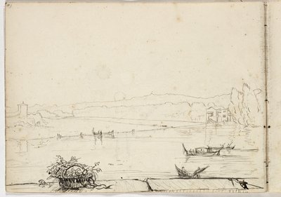 Zonder titel (studie van een rivierscène met boten), 1831 door Thomas Cole